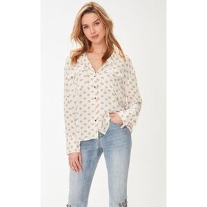 FDJ mustard yellow hearts print shirt plus size top white blouse 18 Valentines